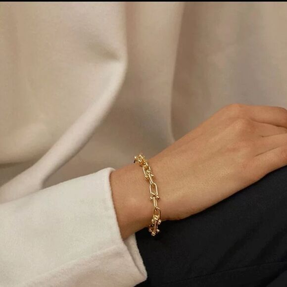 NEW Gold/925 Sterling Silver Chain Link Bracelet - Picture 3 of 7